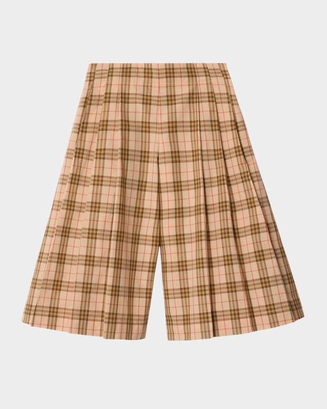 Girl's Dalia Check Cropped Wide-Leg Pants, Size 2-14